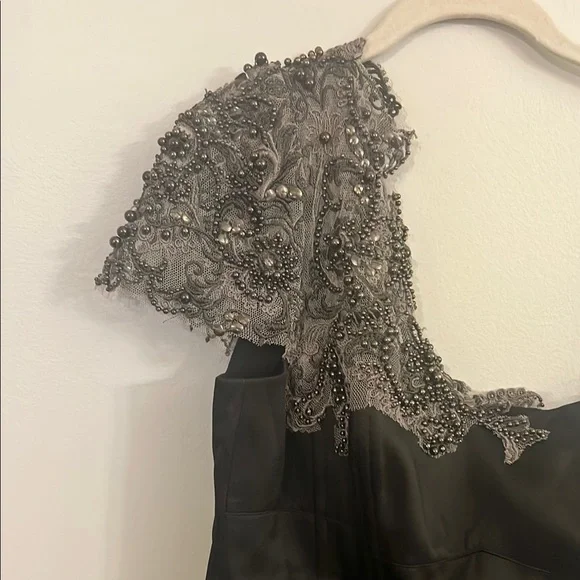 KAREN MILLEN - Elegant Black One-Shoulder satin dress women size 10 - Picture 2 of 7